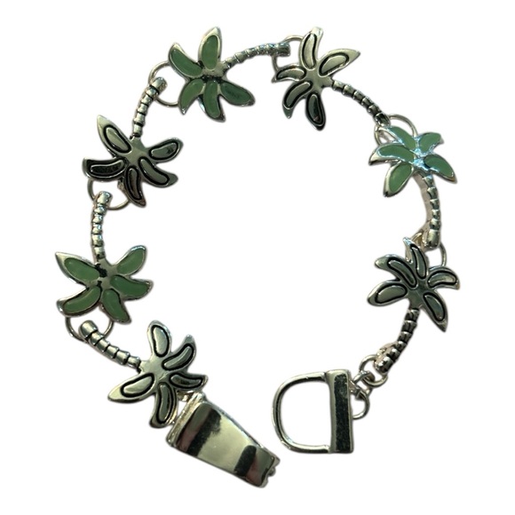 Jewelry - Chic Silvertone Bracelet with Green Palm Tree Charms